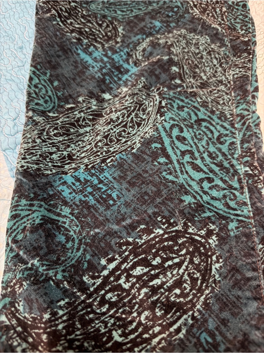 Chico's Deep Teal Velvet Paisley Pants Sz 2 (12R) - Picture 11 of 12